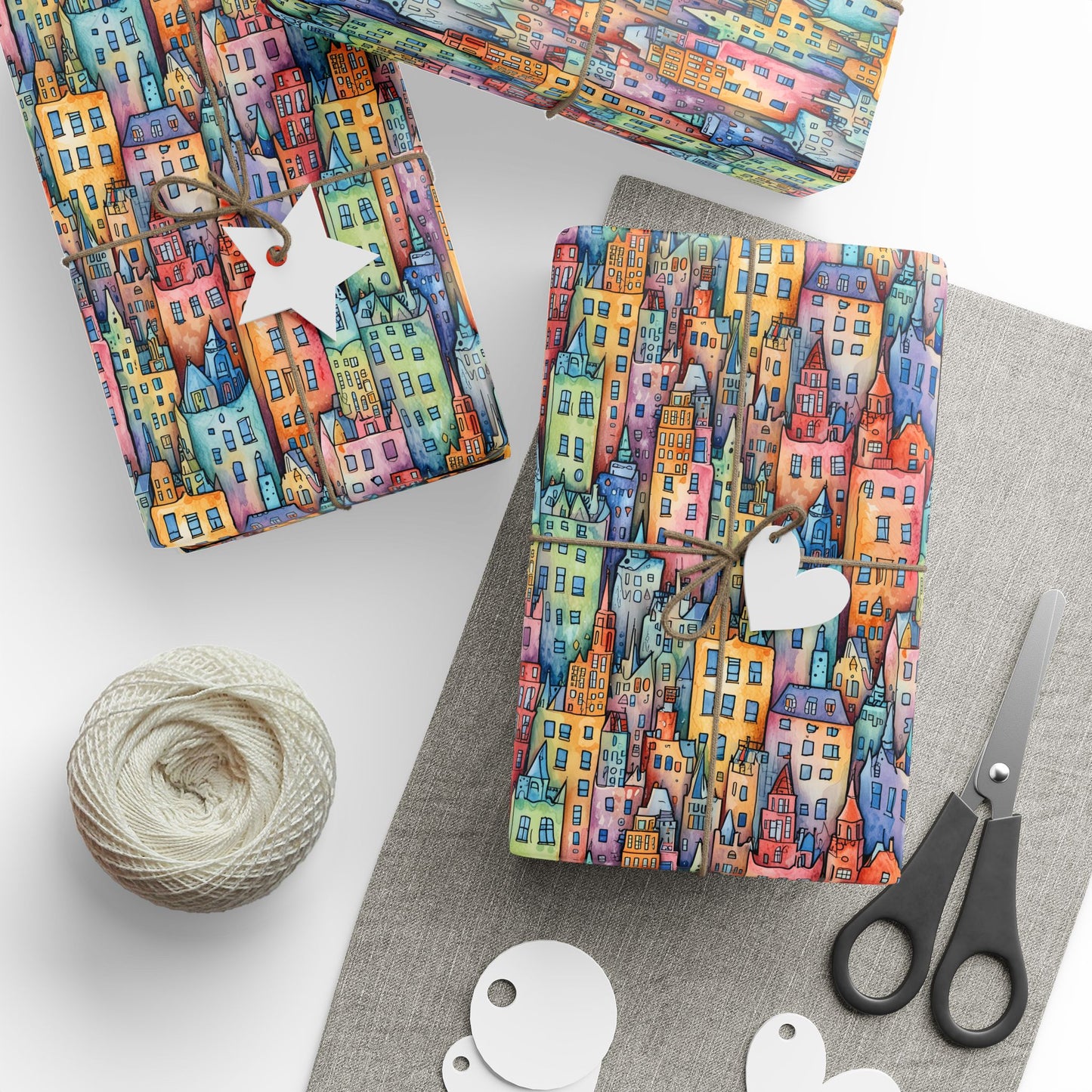 Colorful Pastel Cityscape Wrapping Paper