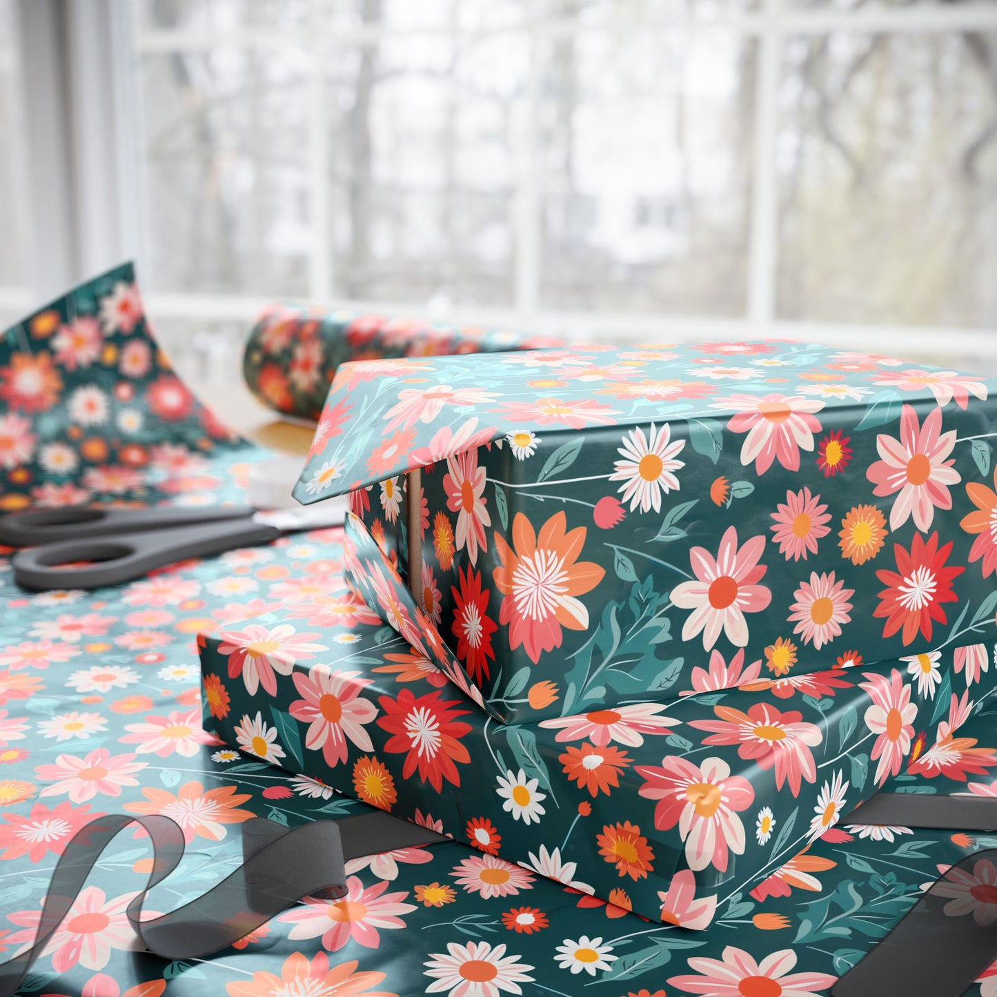 Pink & Peach Floral Wrapping Paper Roll