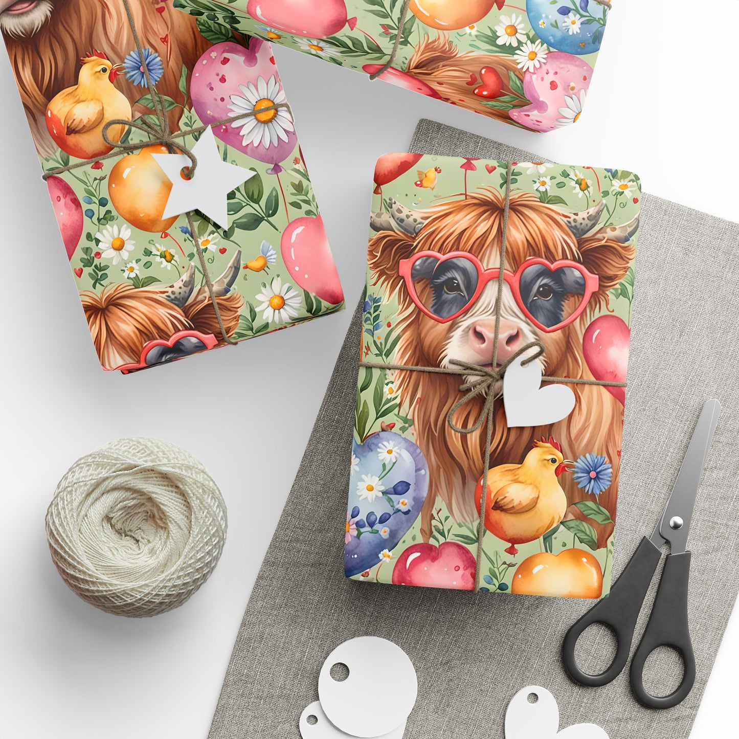 Gift Wrap - Unique Green Highland Cow Design