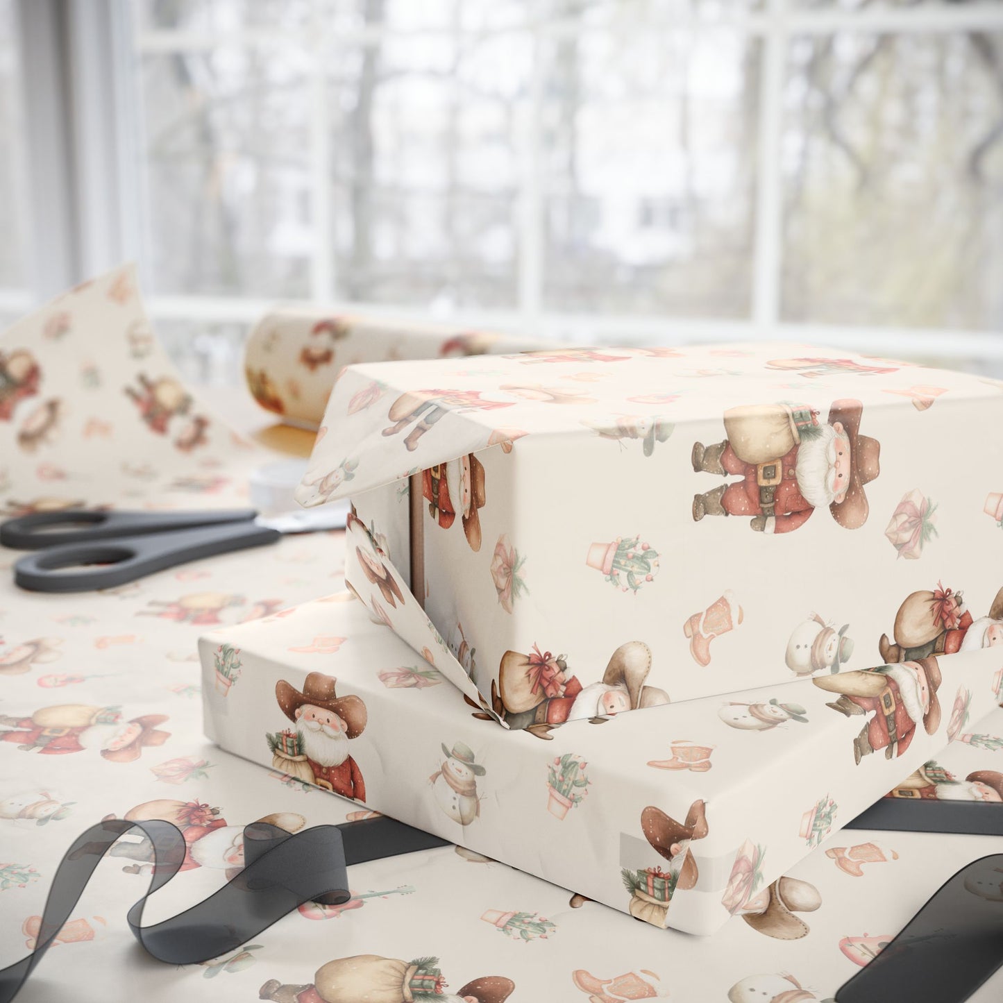 Santa’s Country Christmas – Western Cowboy Wrapping Paper