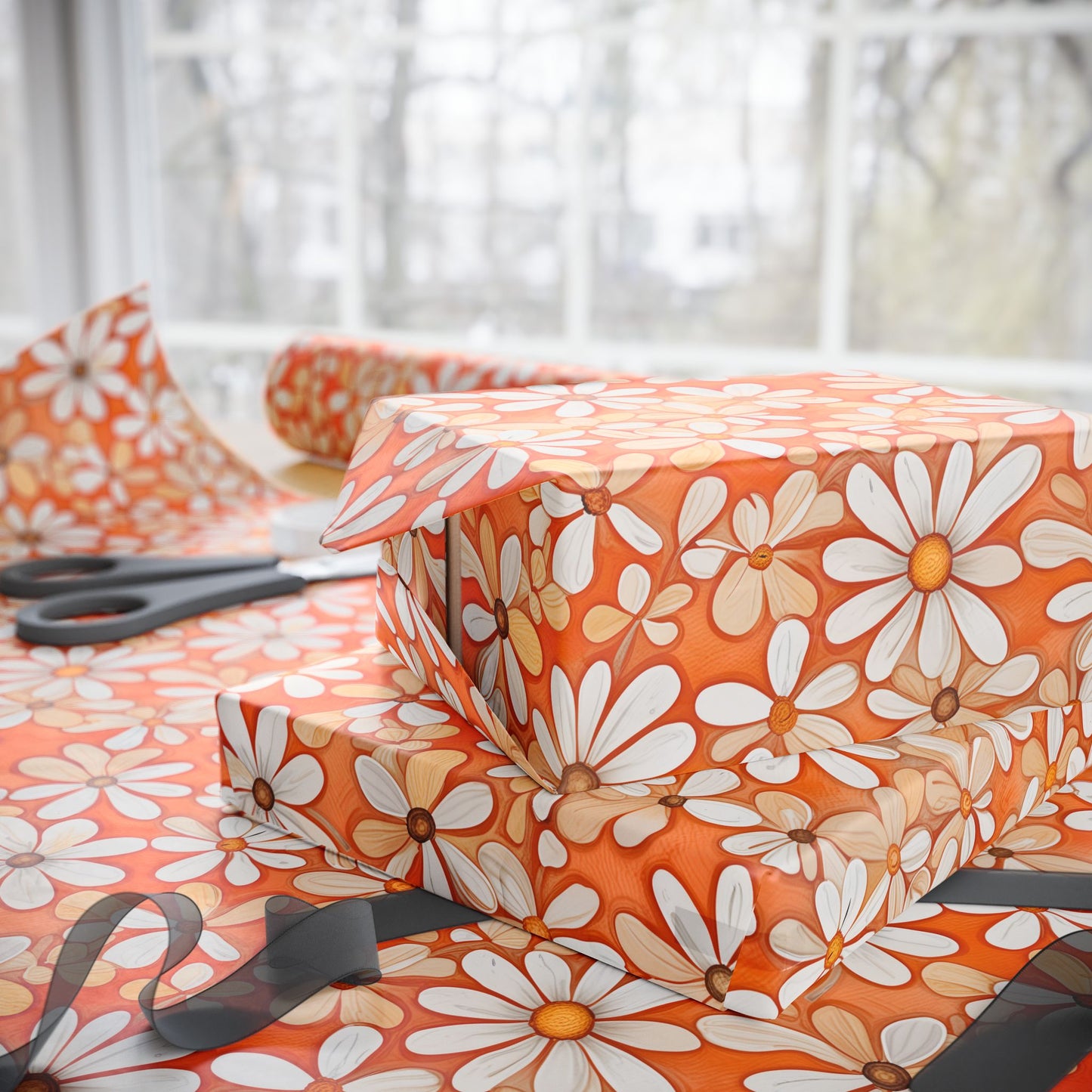Charming Orange Floral Gift Wrap