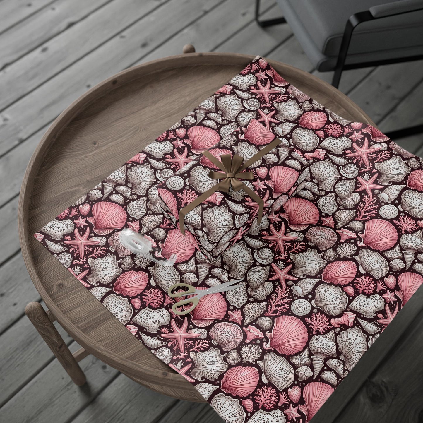 Pink Seashell Beach Theme Wrapping Paper