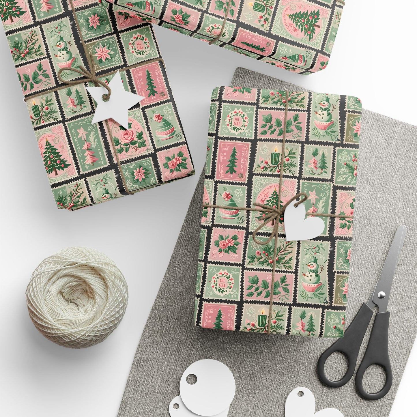 Mint to Be – Retro Holiday Stamp Wrapping Paper