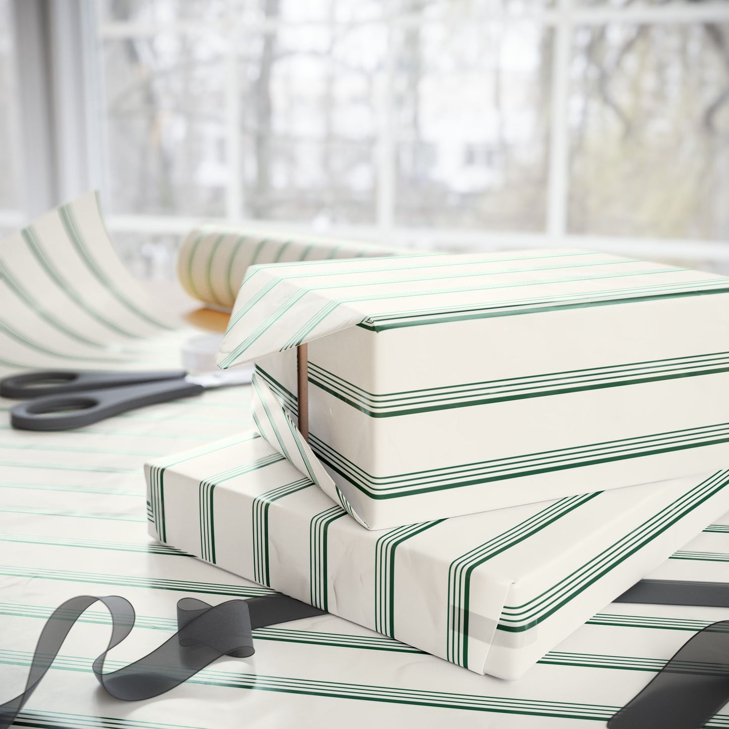 Elegant Green Striped Wrapping Paper
