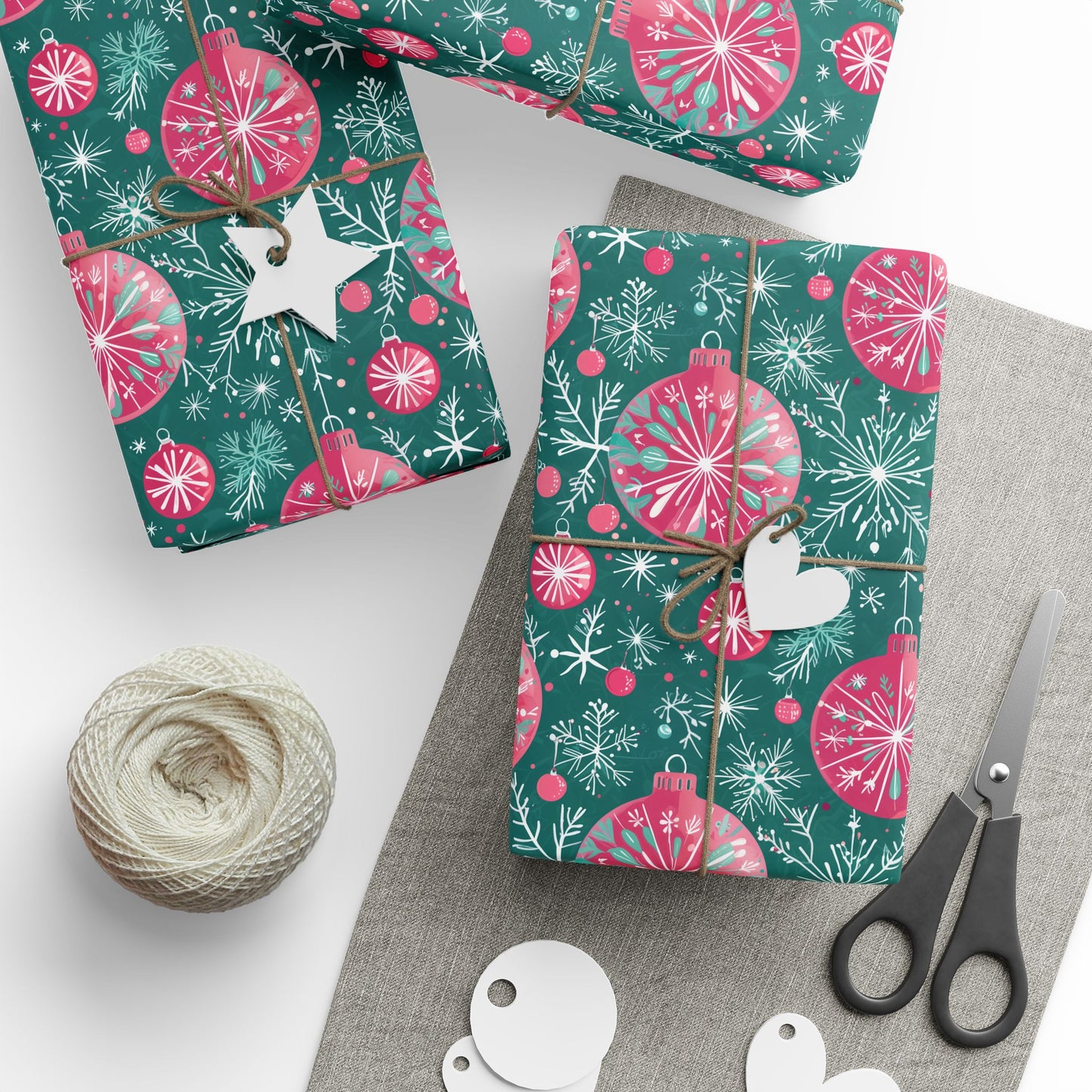 Bauble Bounce & Mistletoe Pop – Retro Holiday Ornament Wrapping Paper