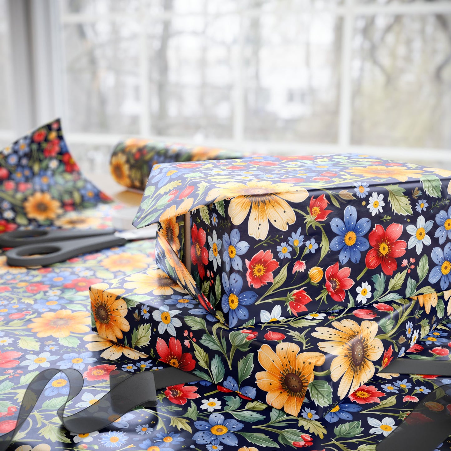 Colorful Floral on Black Background