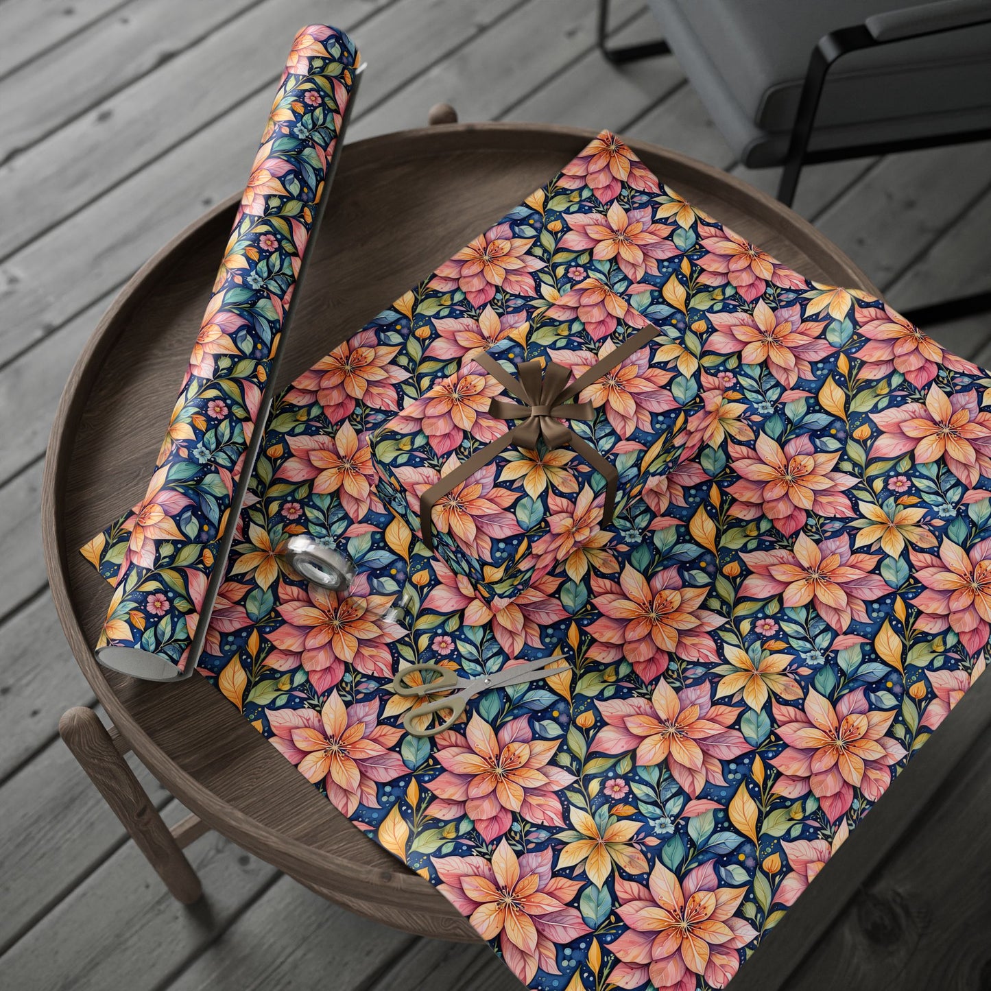 Pink and Yellow Flowers on Blue Background