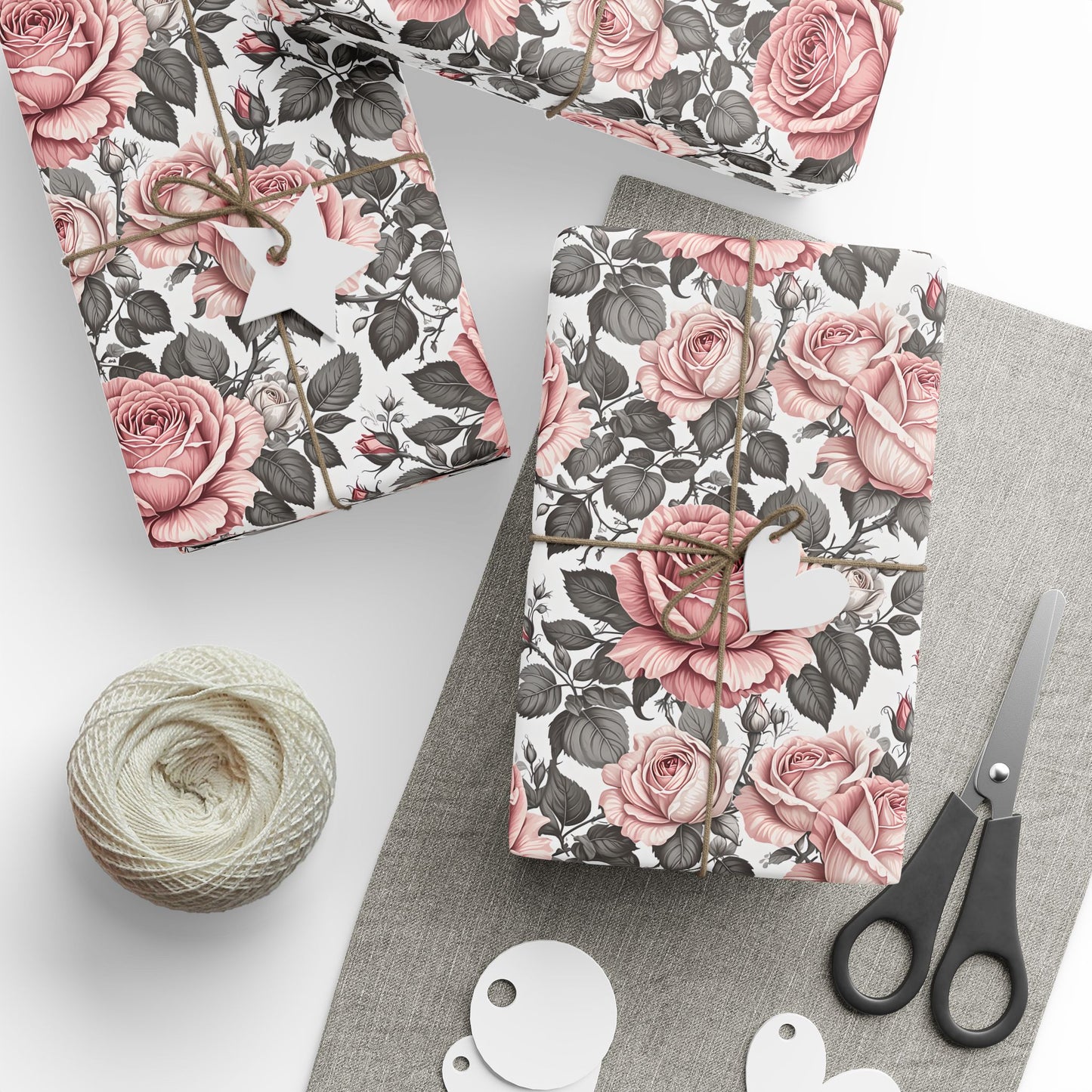 Rose Whispers – Soft Floral Gift Wrap in Pink & Grey