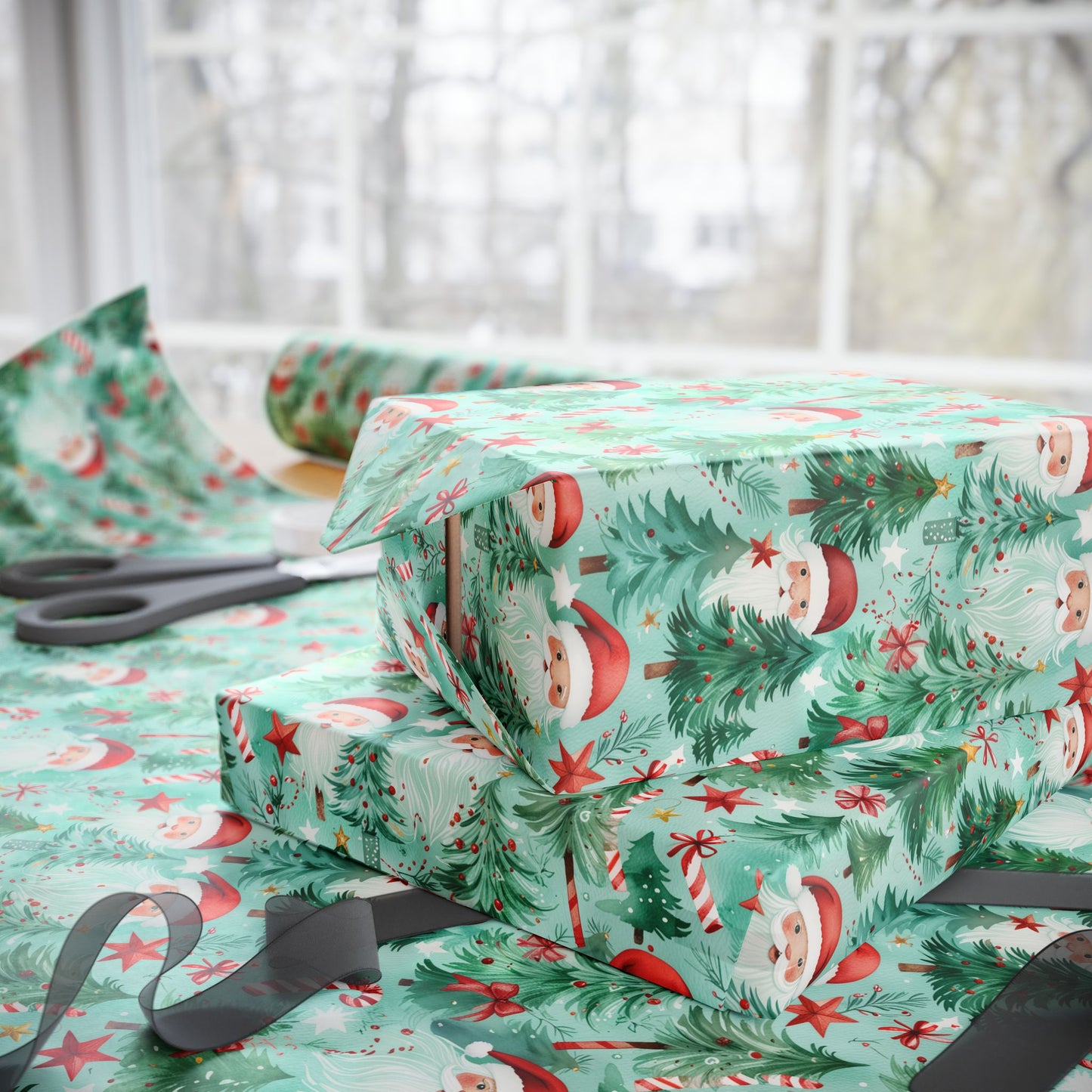 Jingle Beards & Forest Cheer – Santa & Trees Wrapping Paper