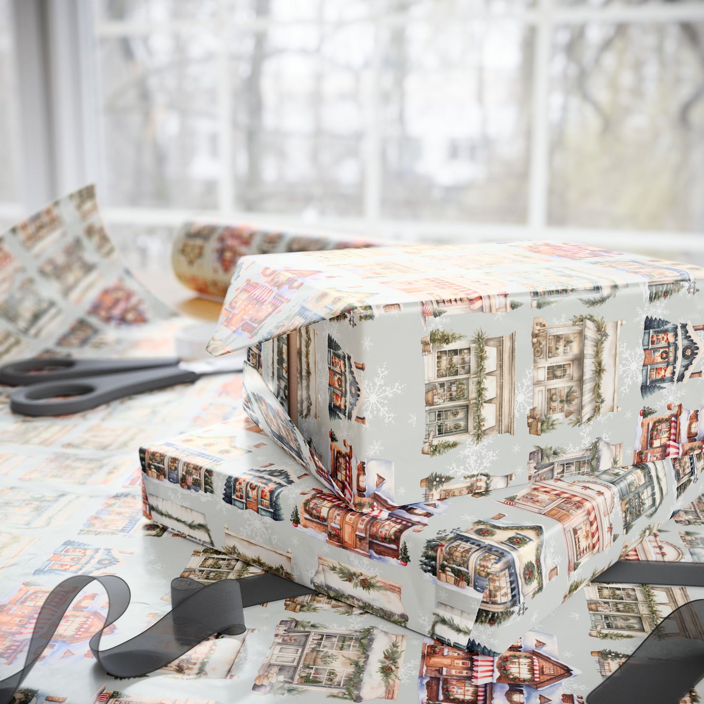 Holiday High Street – Quaint Christmas Village Shop Wrapping Paper