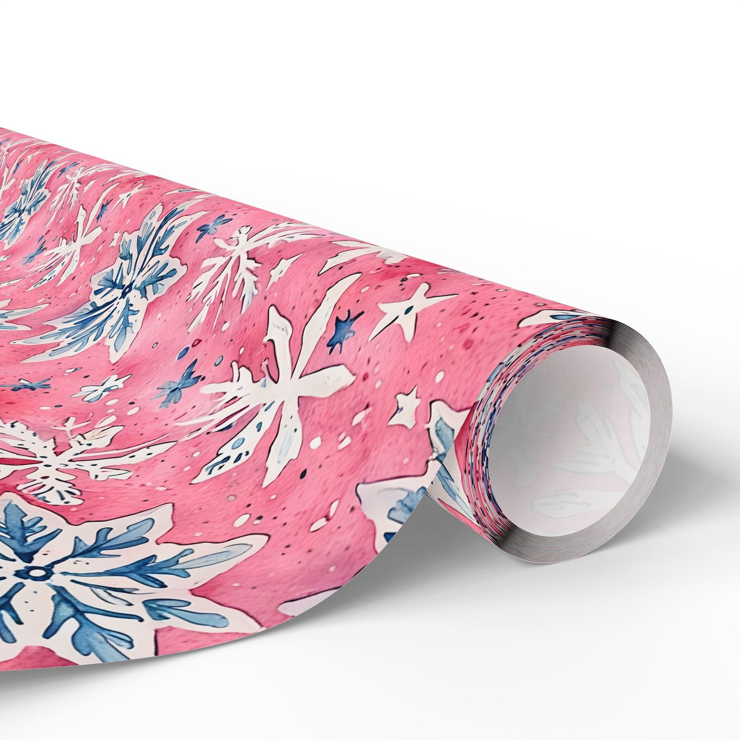 Frosted Flurries & Blush Whirlwinds – Pink Snowflake Wrapping Paper