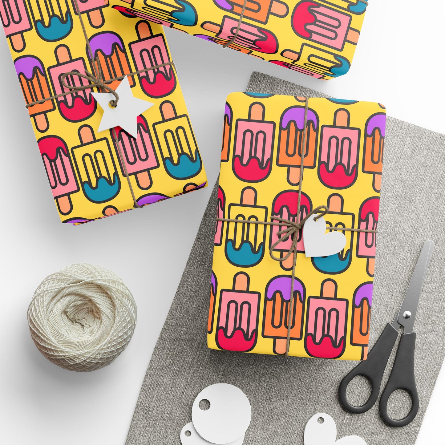 Colorful Yellow Popsicle Wrapping Paper