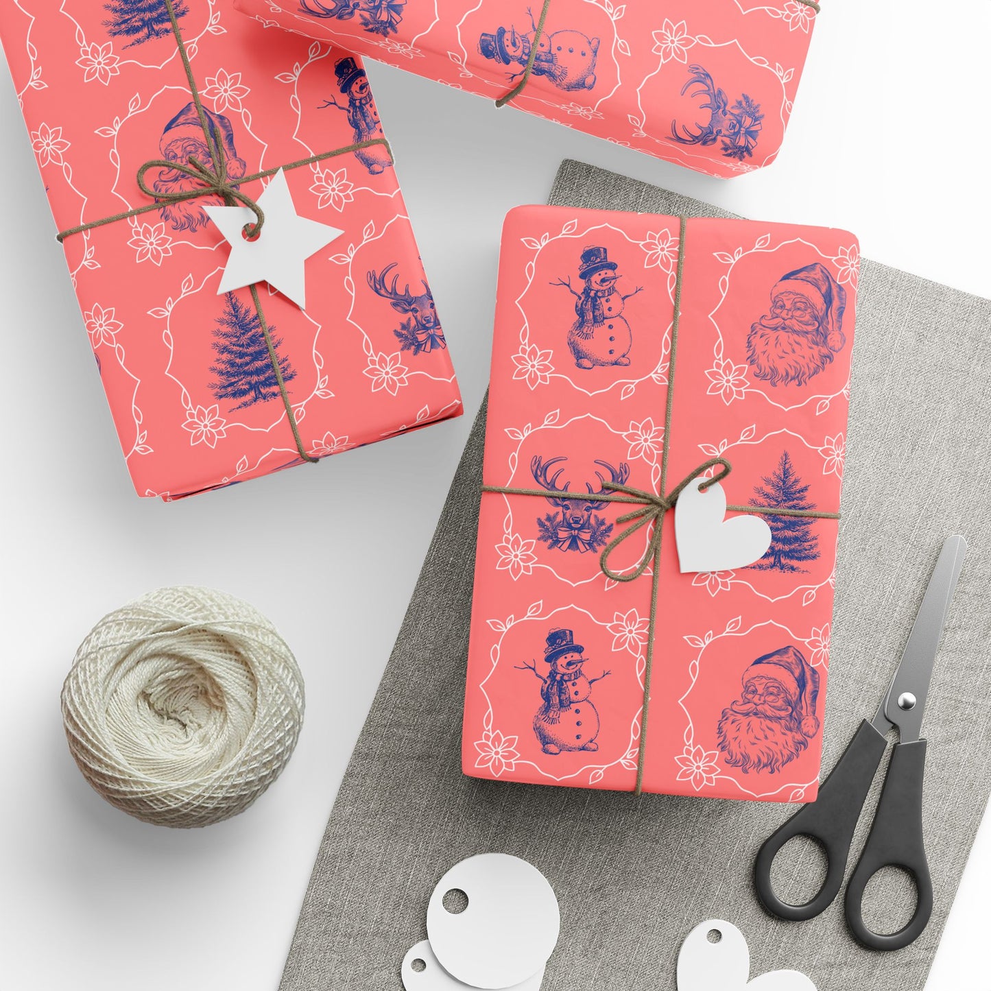 Retro Cheer Grid – Vintage Christmas Cameo Wrapping Paper