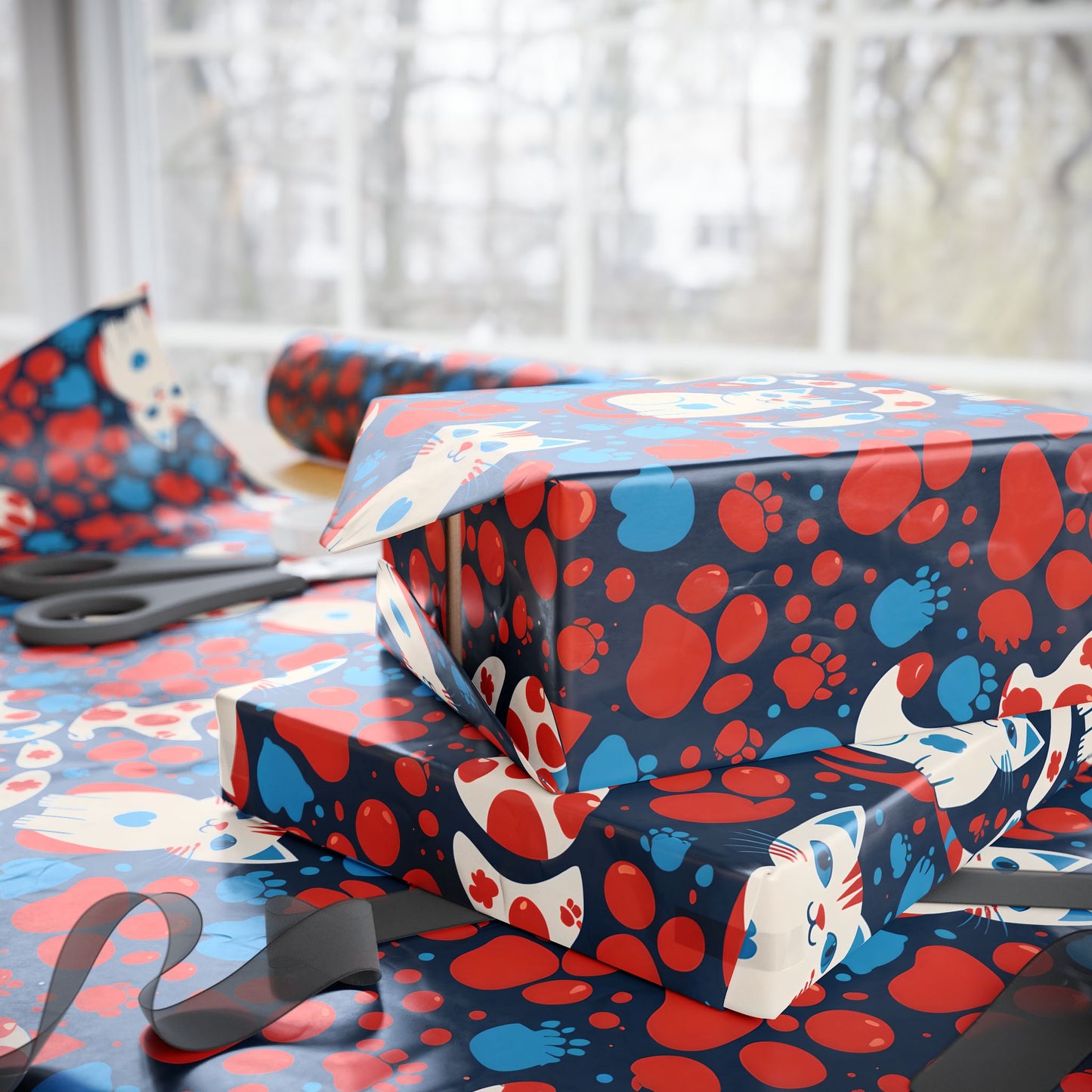 Retro Cat Design Wrapping Paper: Whisker Wonderland Gift Wrap