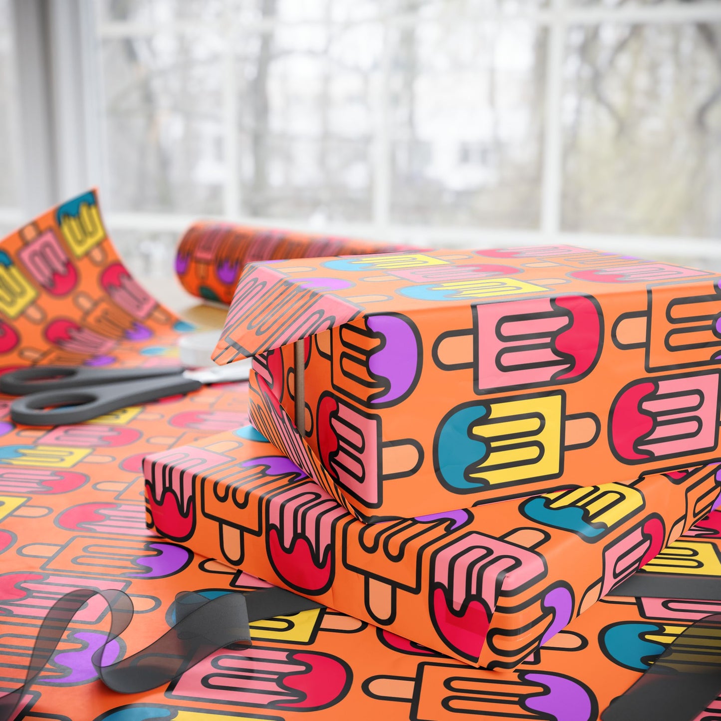 Colorful Orange Popsicle Wrapping Paper