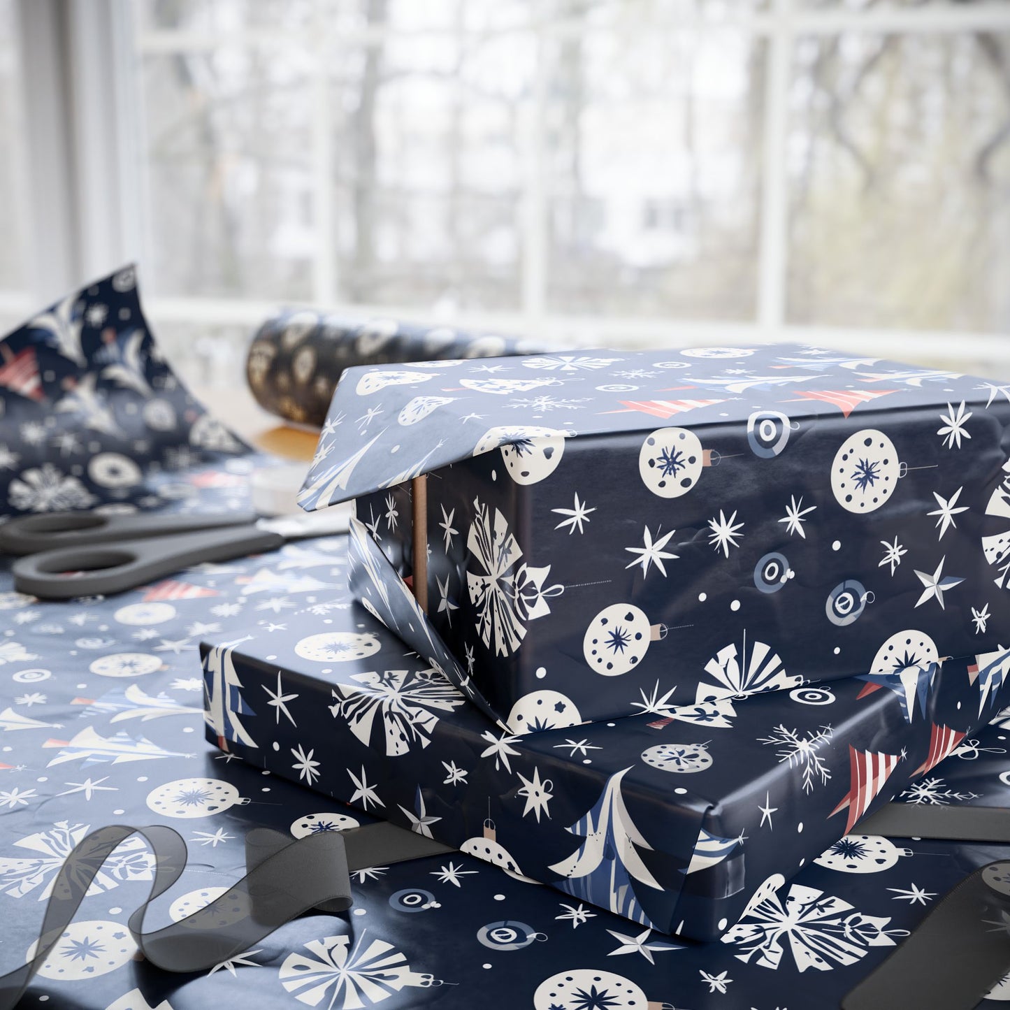Stylish Navy Christmas Gift Wrap