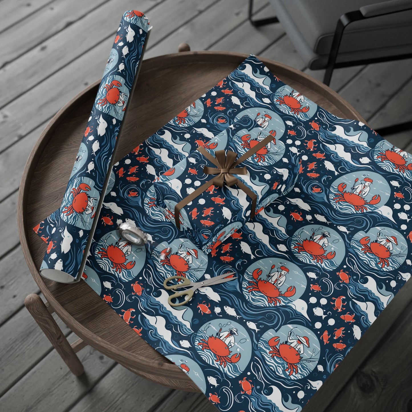 Silly Fisherman Wrapping Paper with Crab Design