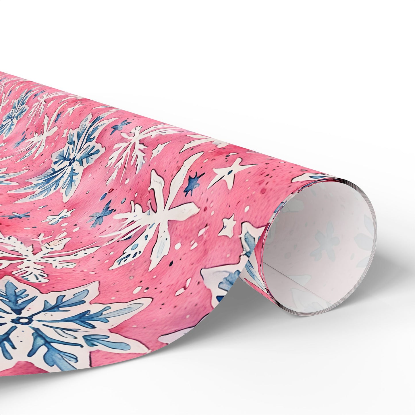 Frosted Flurries & Blush Whirlwinds – Pink Snowflake Wrapping Paper