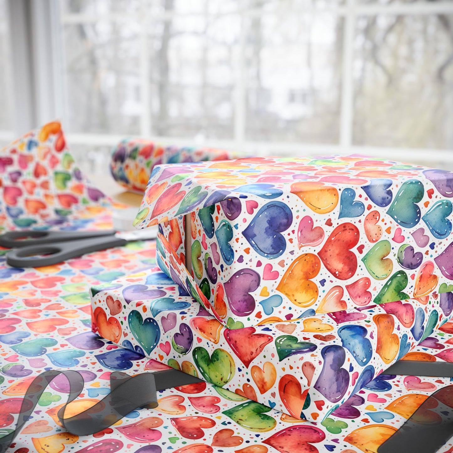 Vibrant Multicolor Heart Wrapping Paper