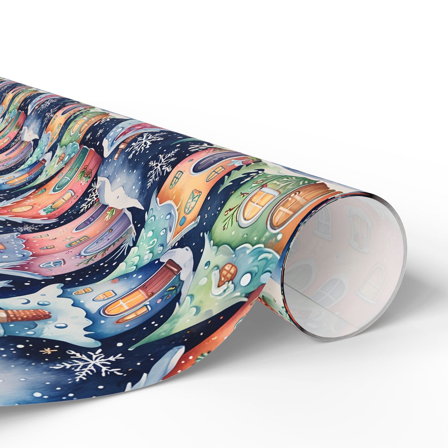 Holiday Wrapping Papers with Sparkling Star, Cute Snowflake, and Christmas Village Design