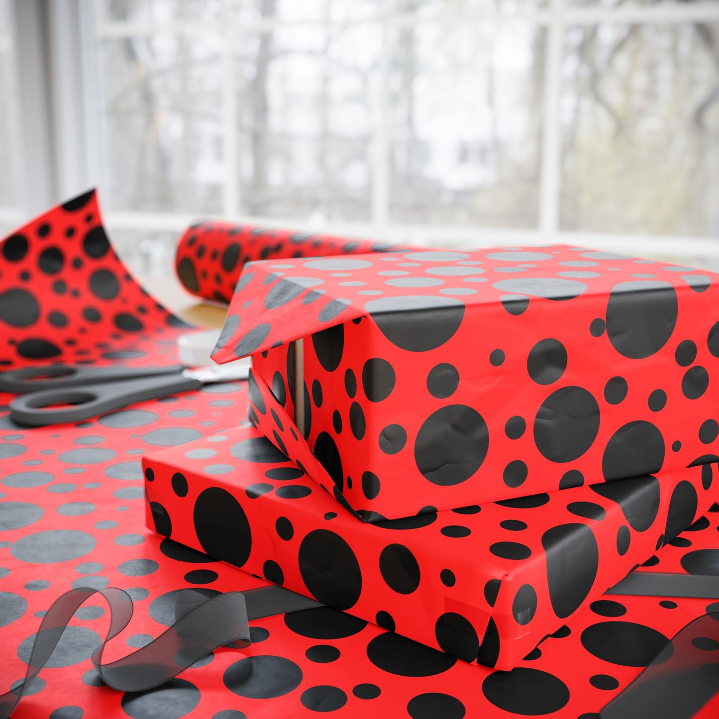 Dot Drama – Retro Red & Black Polka Dot Wrapping Paper