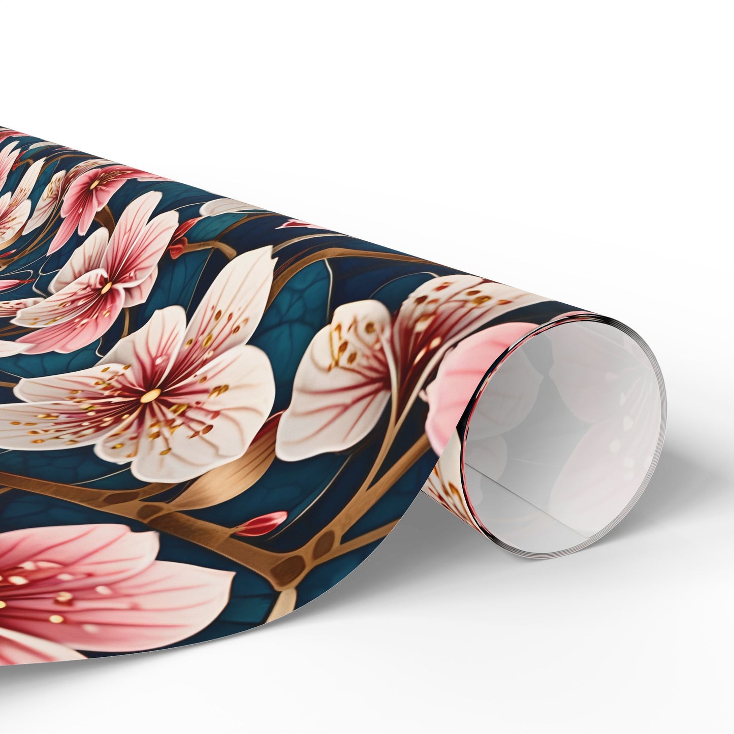 Botanical Patterned Decorative Paper Pink Floral with deep Blue Leaves