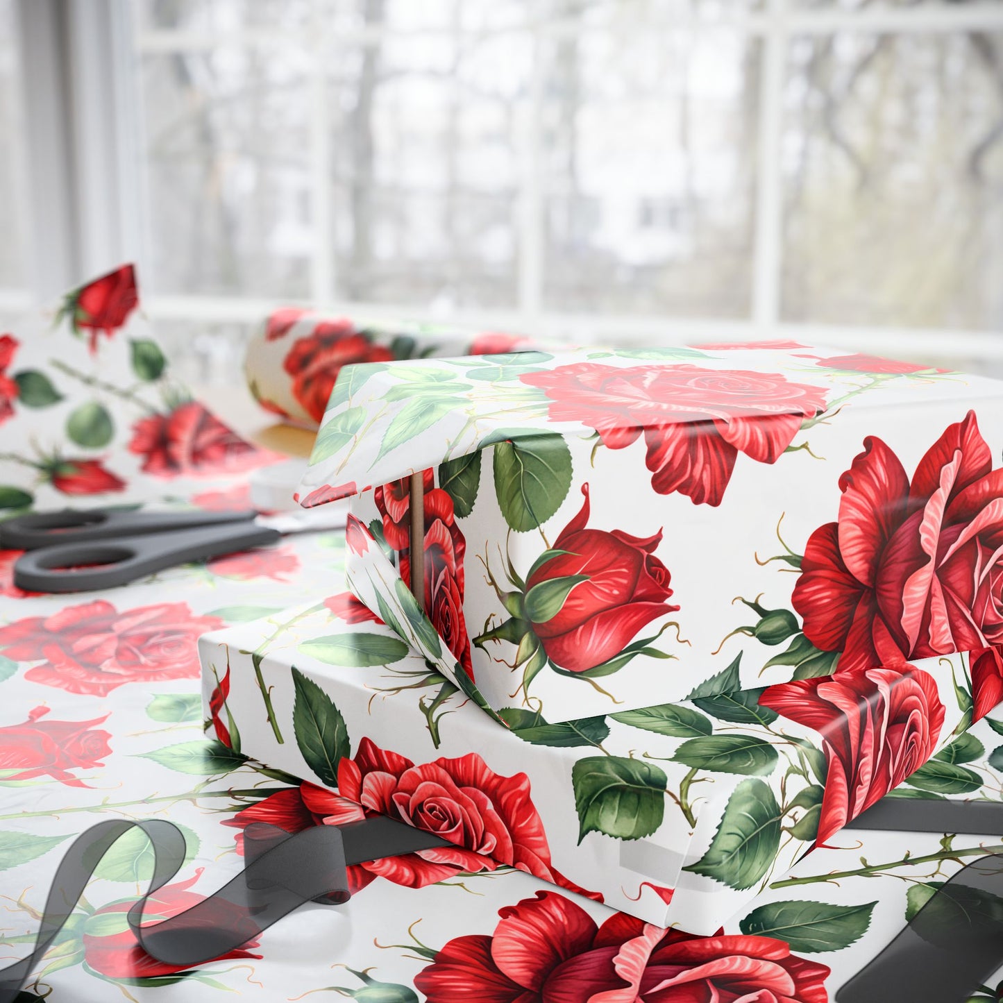 Chic Red Rose Wrapping Paper Roll