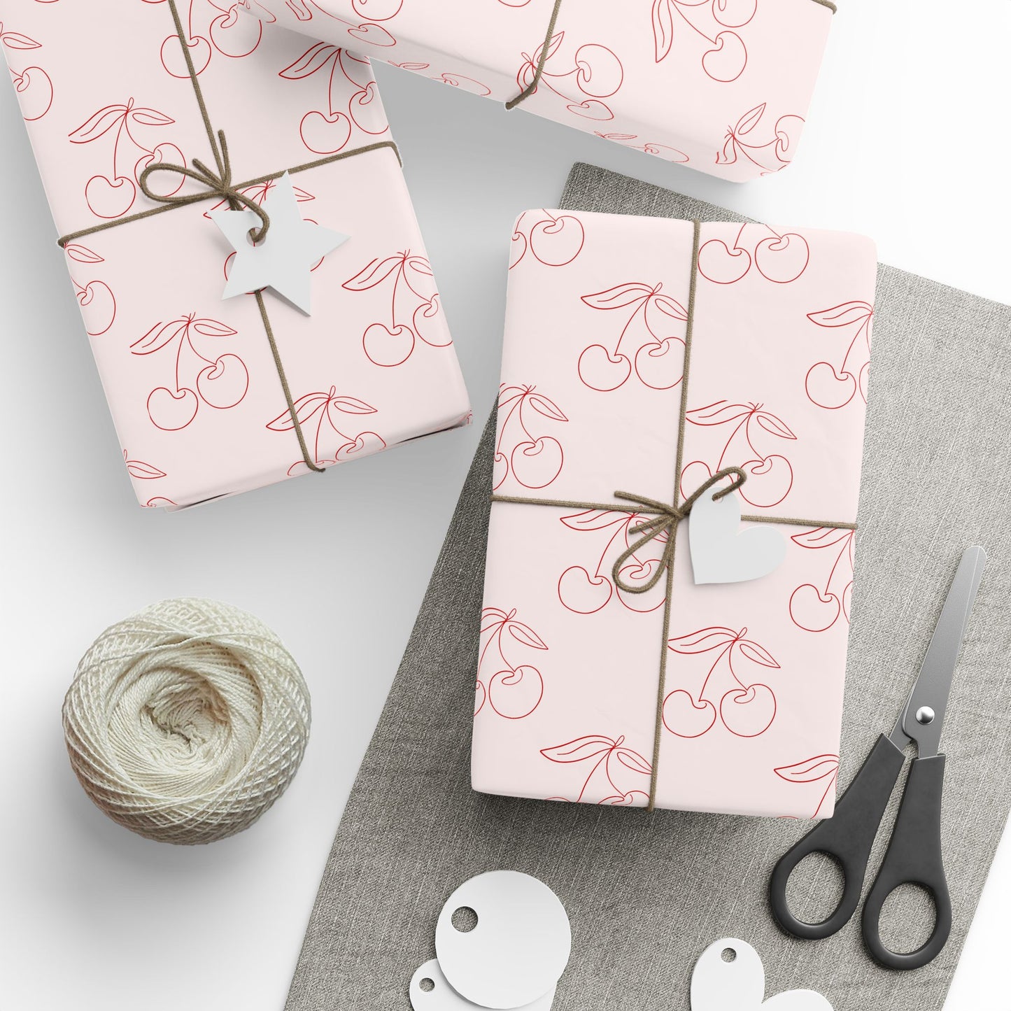 Chic Red Cherry Line Drawn Gift Wrap