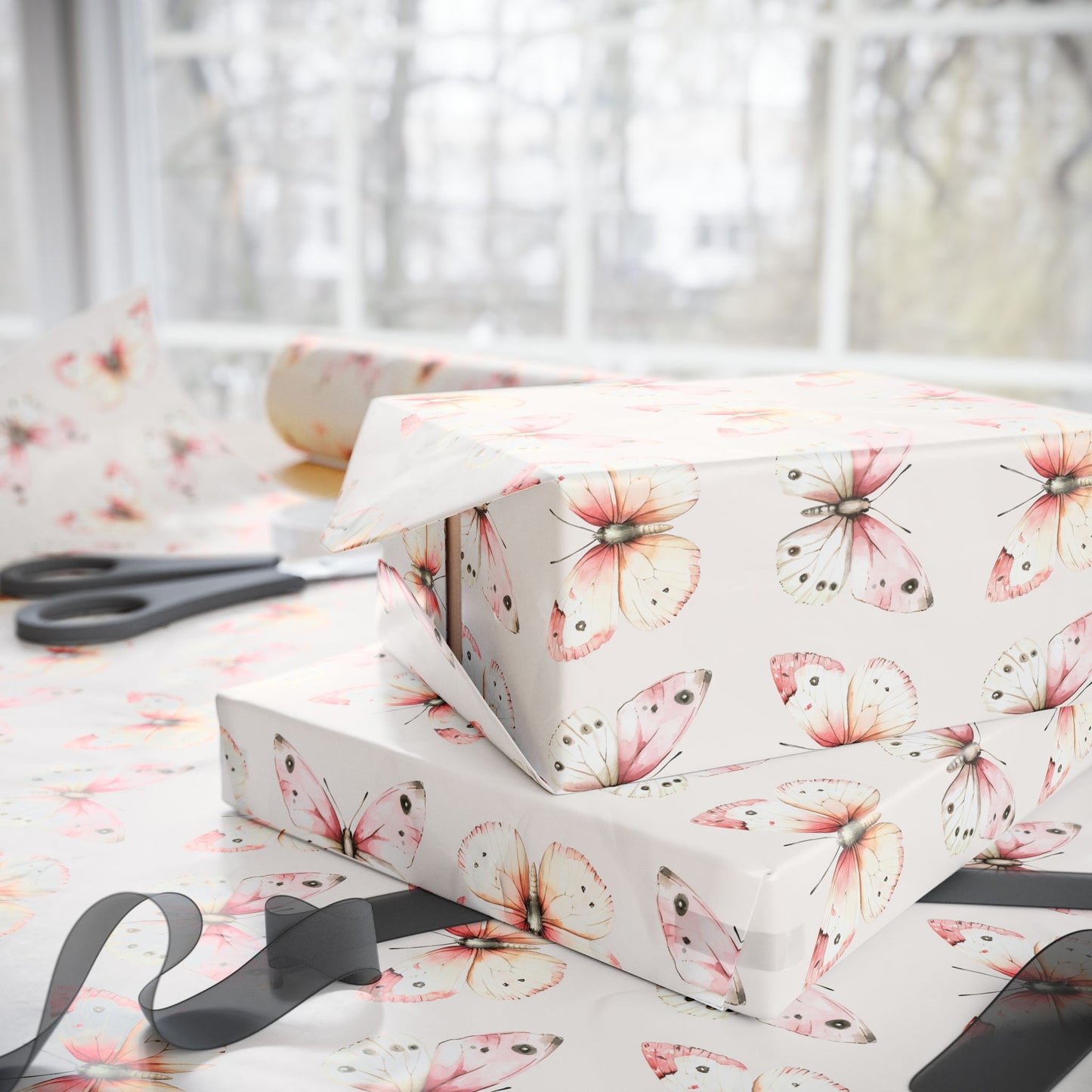 Wrapping Papers - Elegant Pink Butterfly Design for Birthdays and Special Occasions