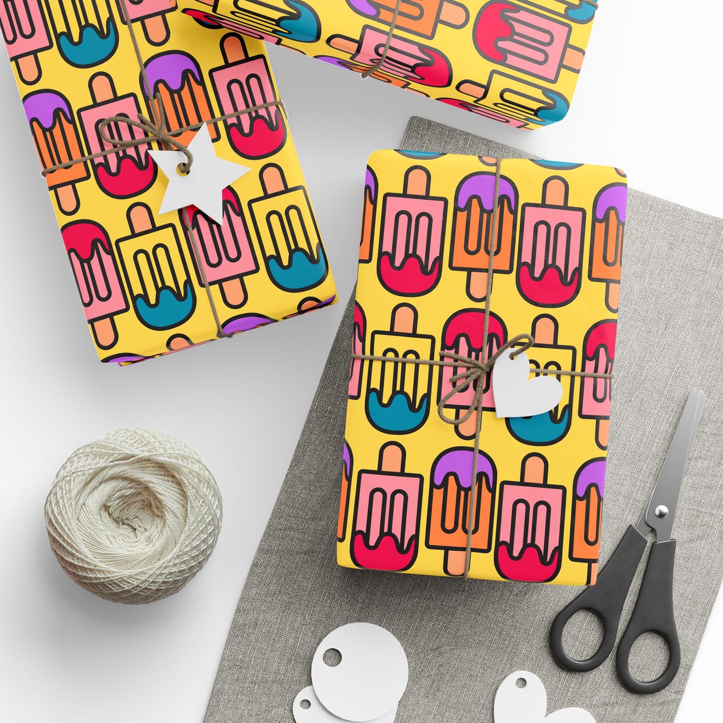 Colorful Yellow Popsicle Wrapping Paper