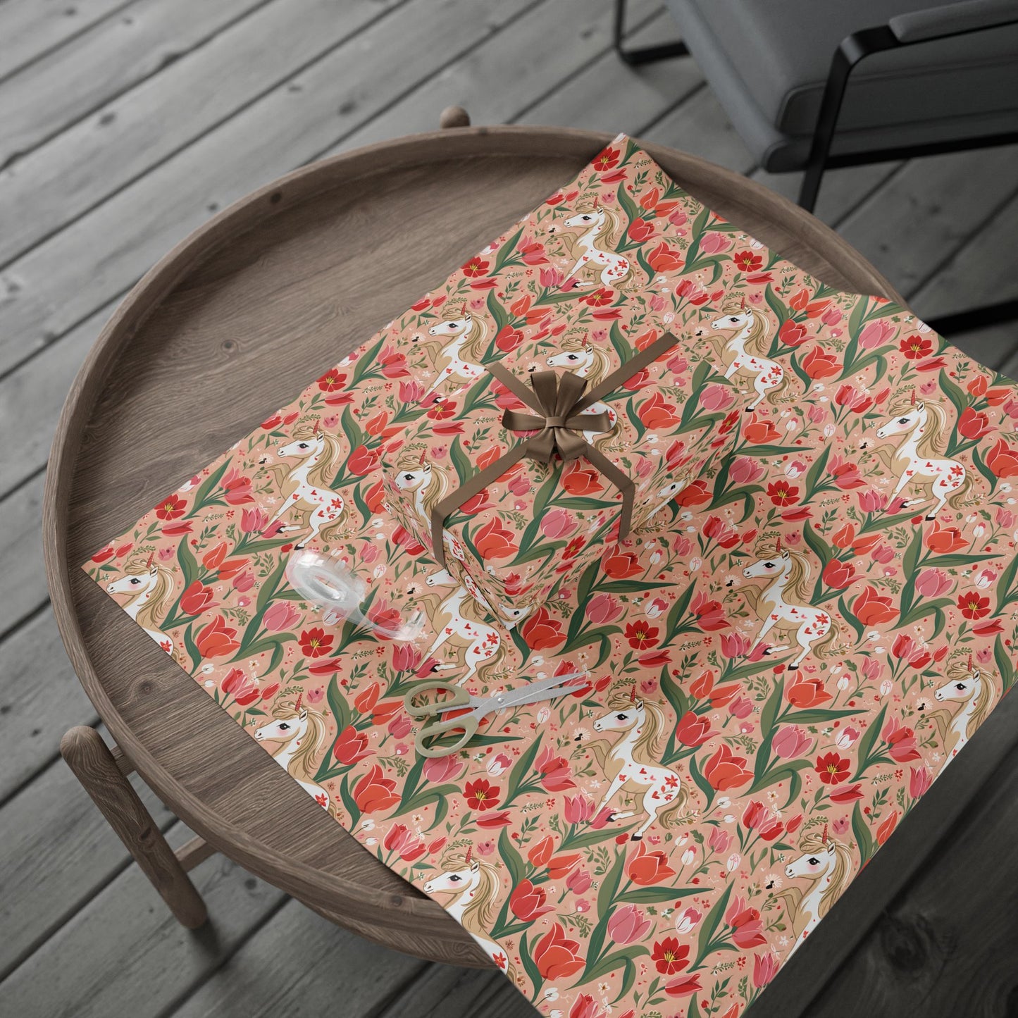 Playful Ponies and Tulips Romantic Gift Wrap