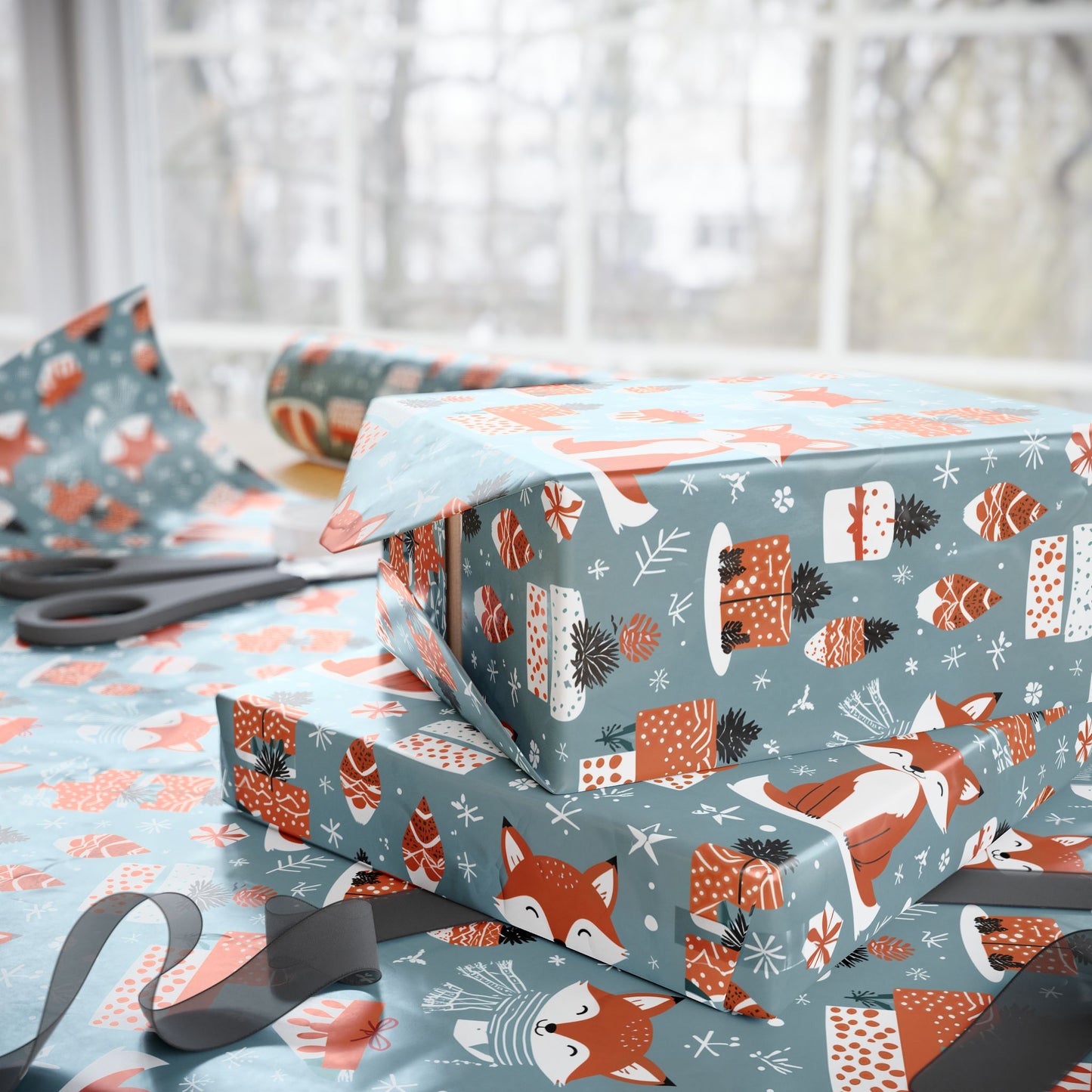 Foxes & Firsprigs – Cozy Critters Holiday Wrapping Paper