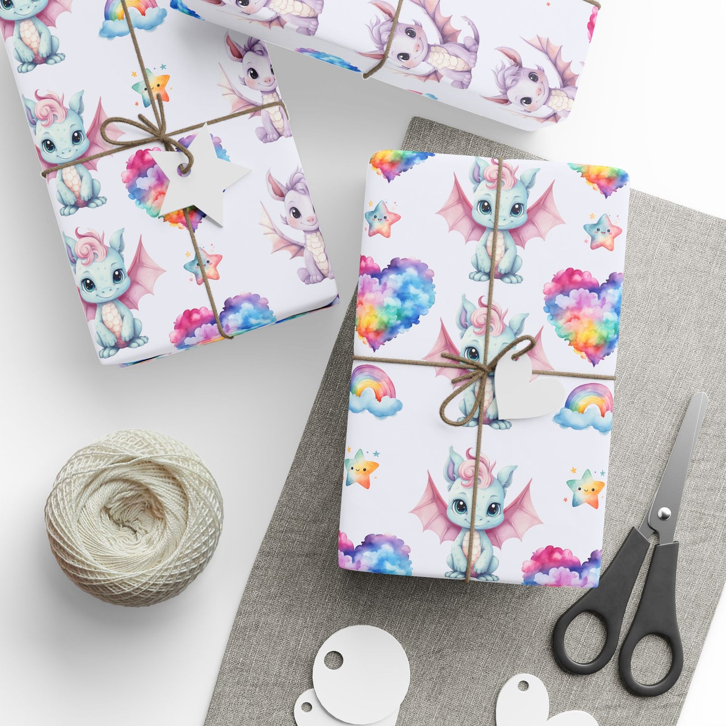 Baby Dragon cute purple gift wrap for birthdays