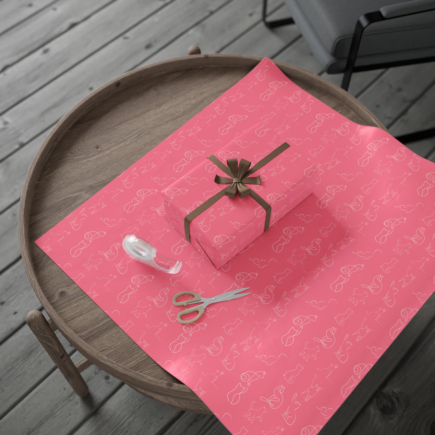 Whimsical Pink Cat Wrapping Paper