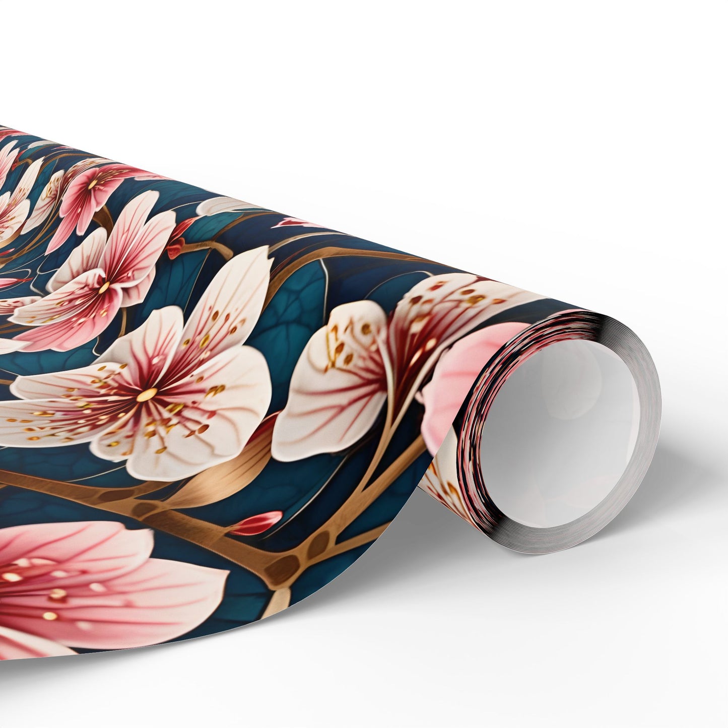 Botanical Patterned Decorative Paper Pink Floral with deep Blue Leaves