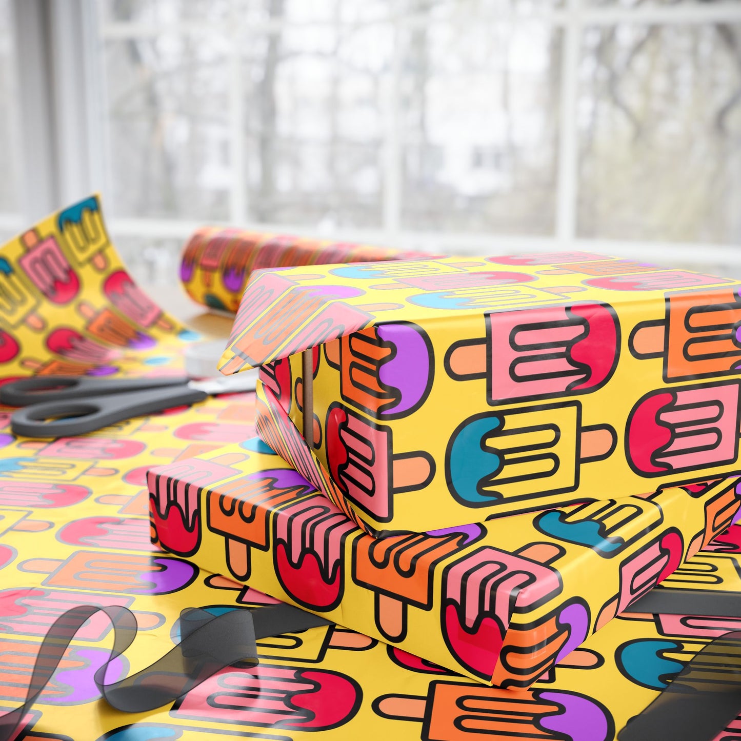 Colorful Yellow Popsicle Wrapping Paper