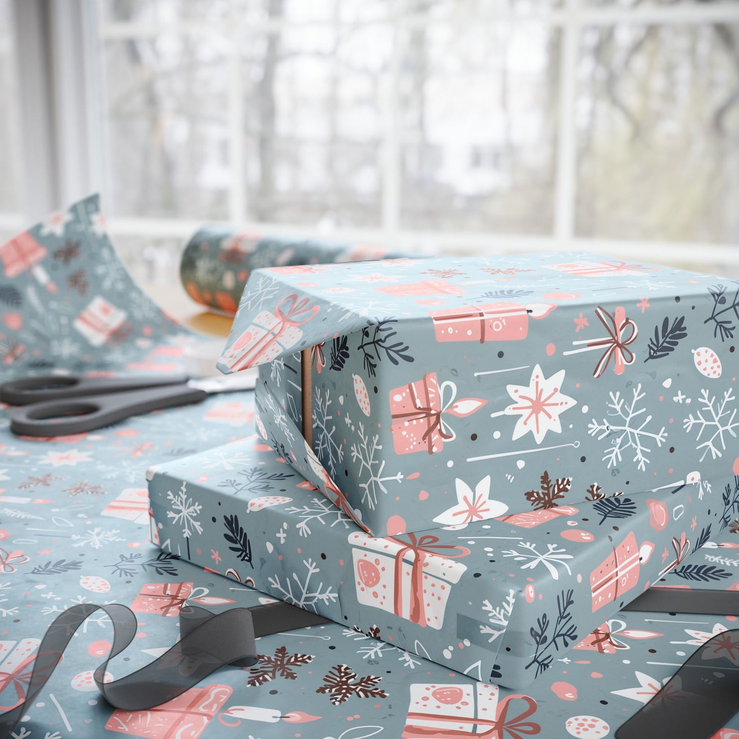Whimsical Pink & Blue Holiday Wrapping Papers