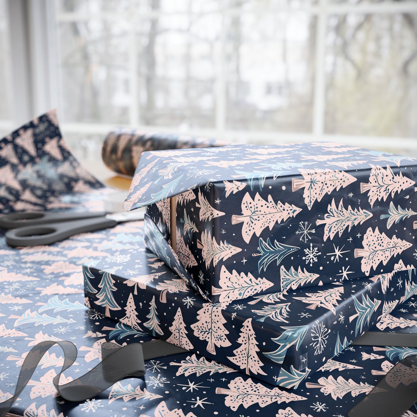 Elegant Pink & Navy Holiday Wrapping Papers
