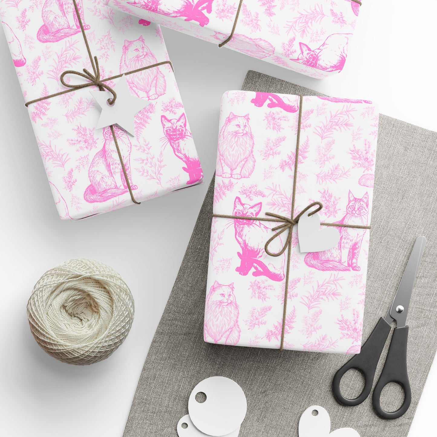 Pink Cat Toile De Jouy Wrapping Paper Roll