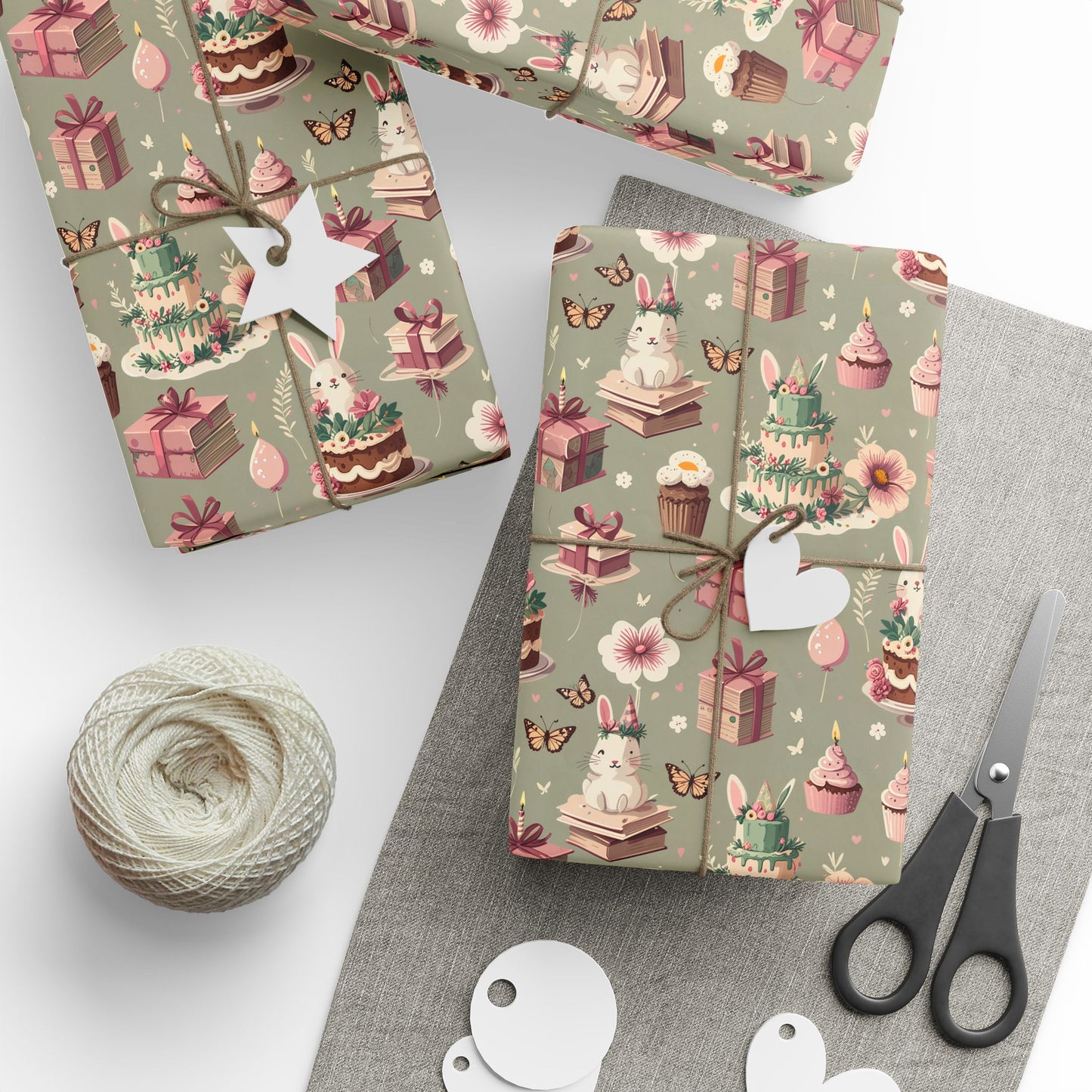 Festive Bunny & Cake Wrapping Paper Roll