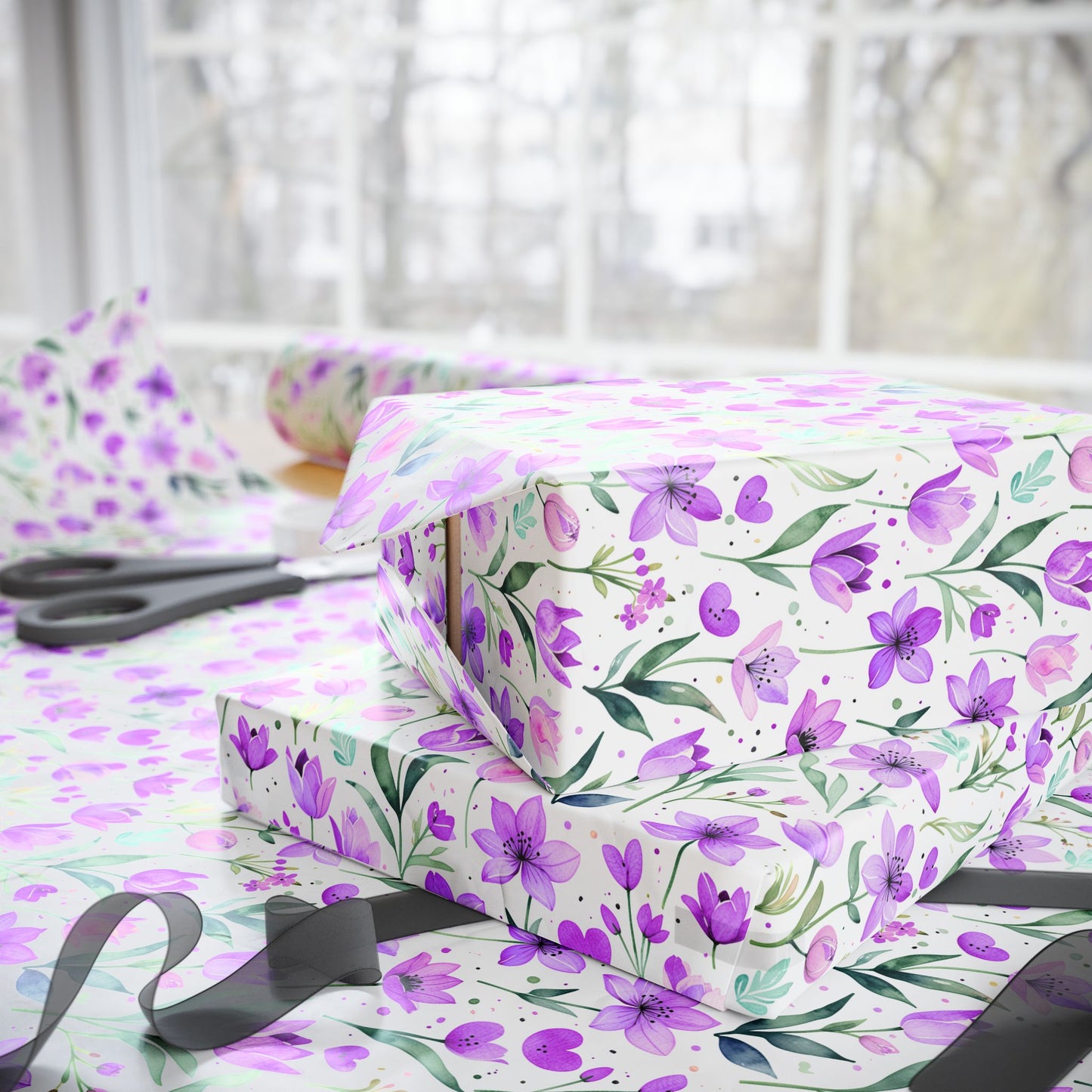 Purple Floral Gift Wrap Rolls