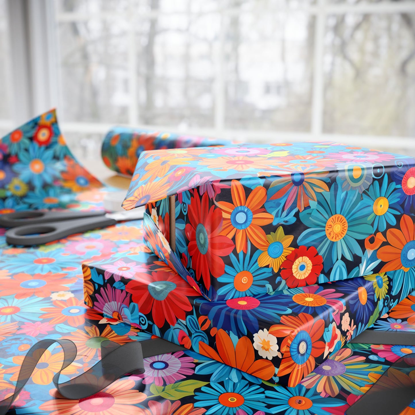 Botanical Colorful Flowers Gift Wrap Roll for Birthday