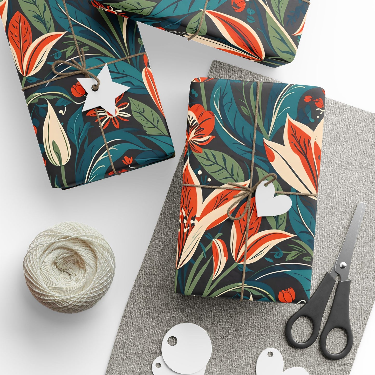 Orange Green Blue Botanical Floral Wrap for Presents