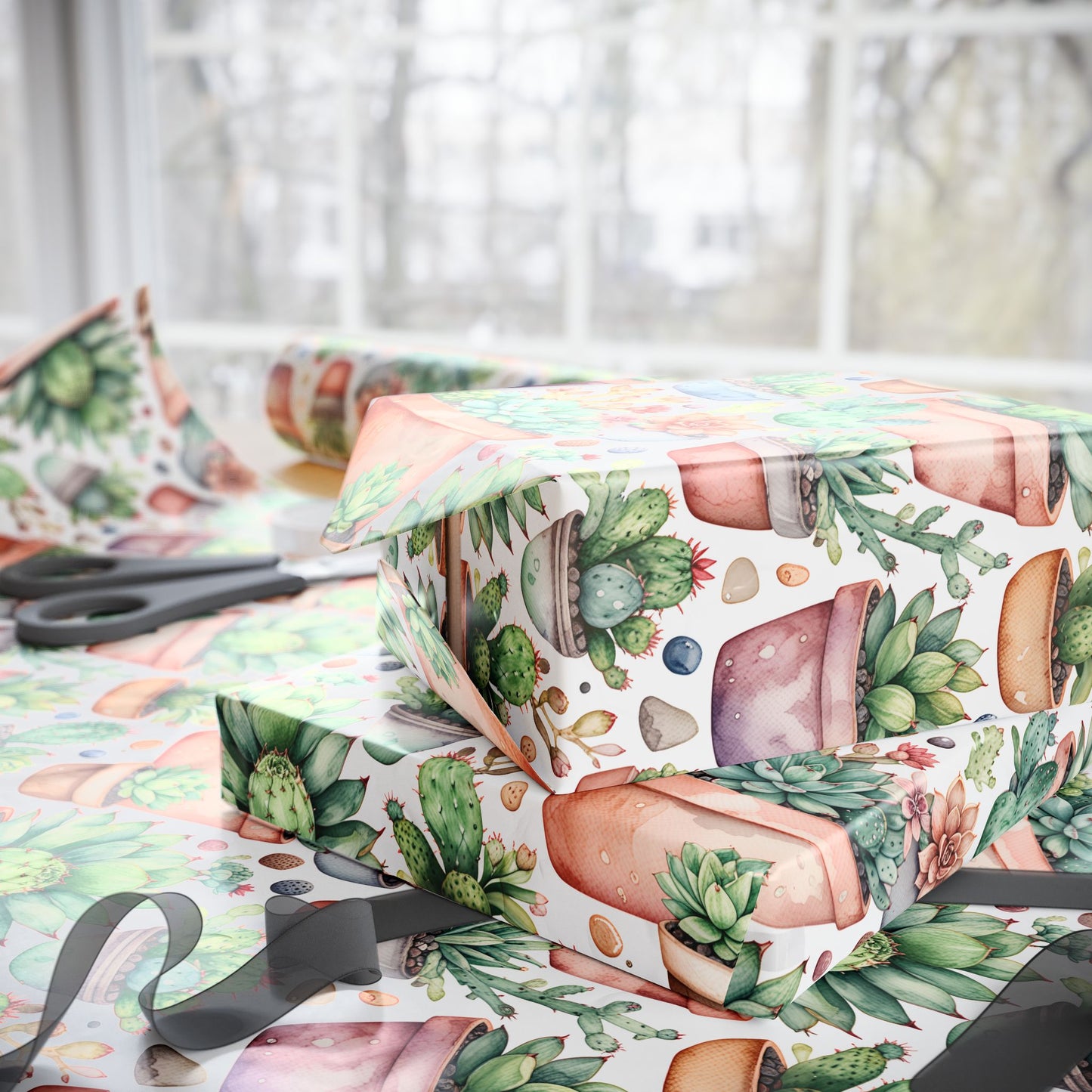 Gift Wrapping Papers with Adorable Succulents