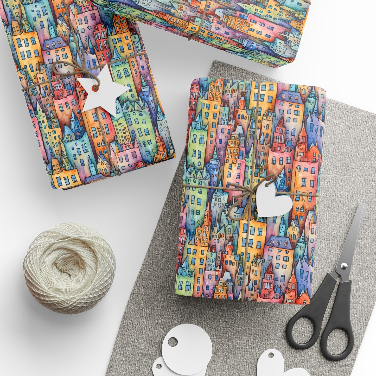 Colorful Pastel Cityscape Wrapping Paper
