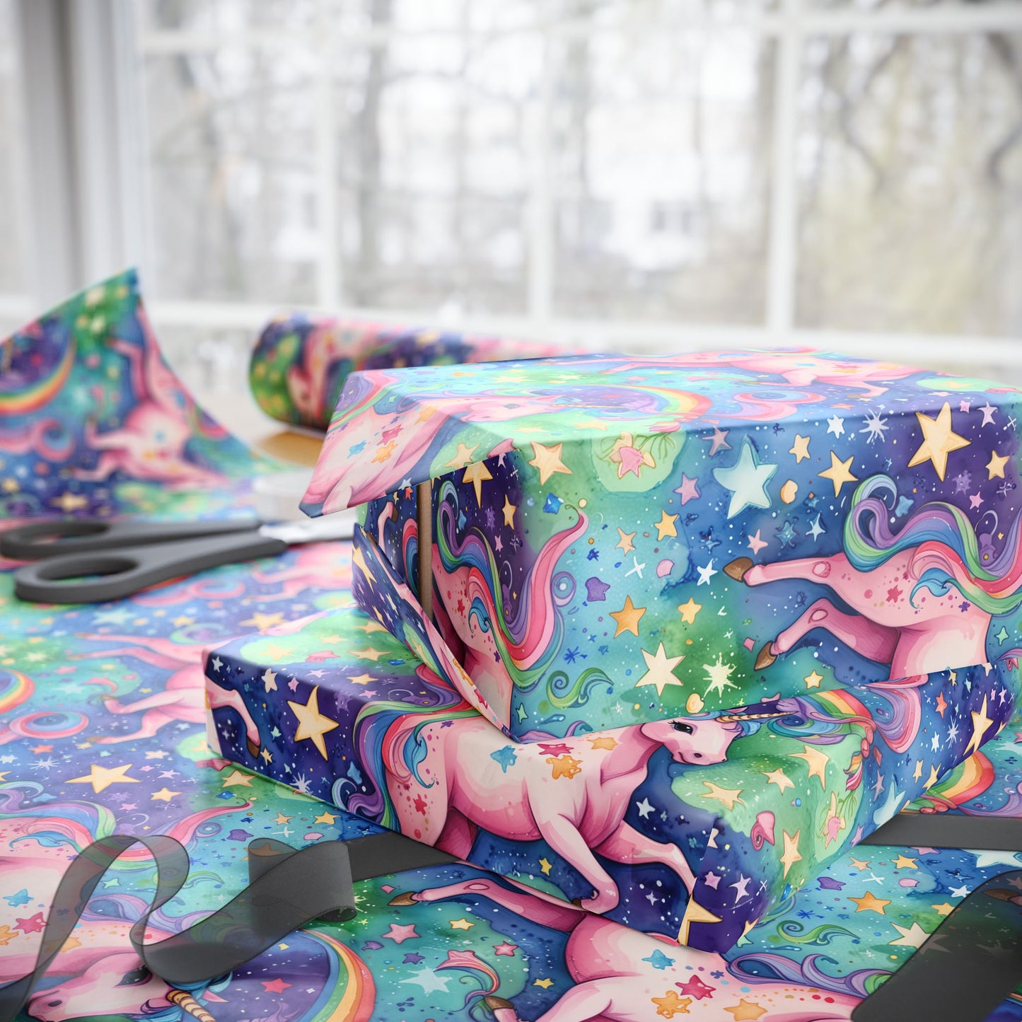Magical Rainbow Stars & Sparkle Unicorn Wrapping Papers