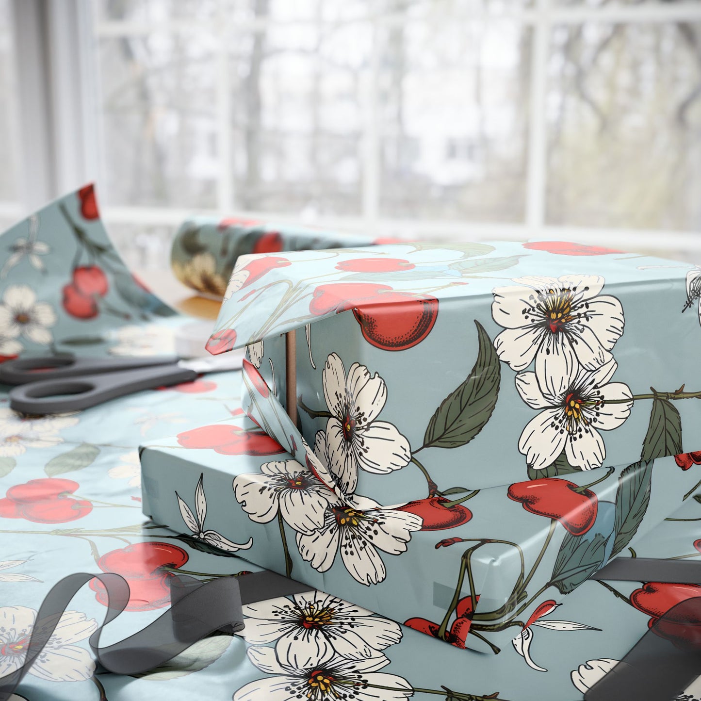 Chic Vintage Gift Wrapping Papers with Cherry Blossoms