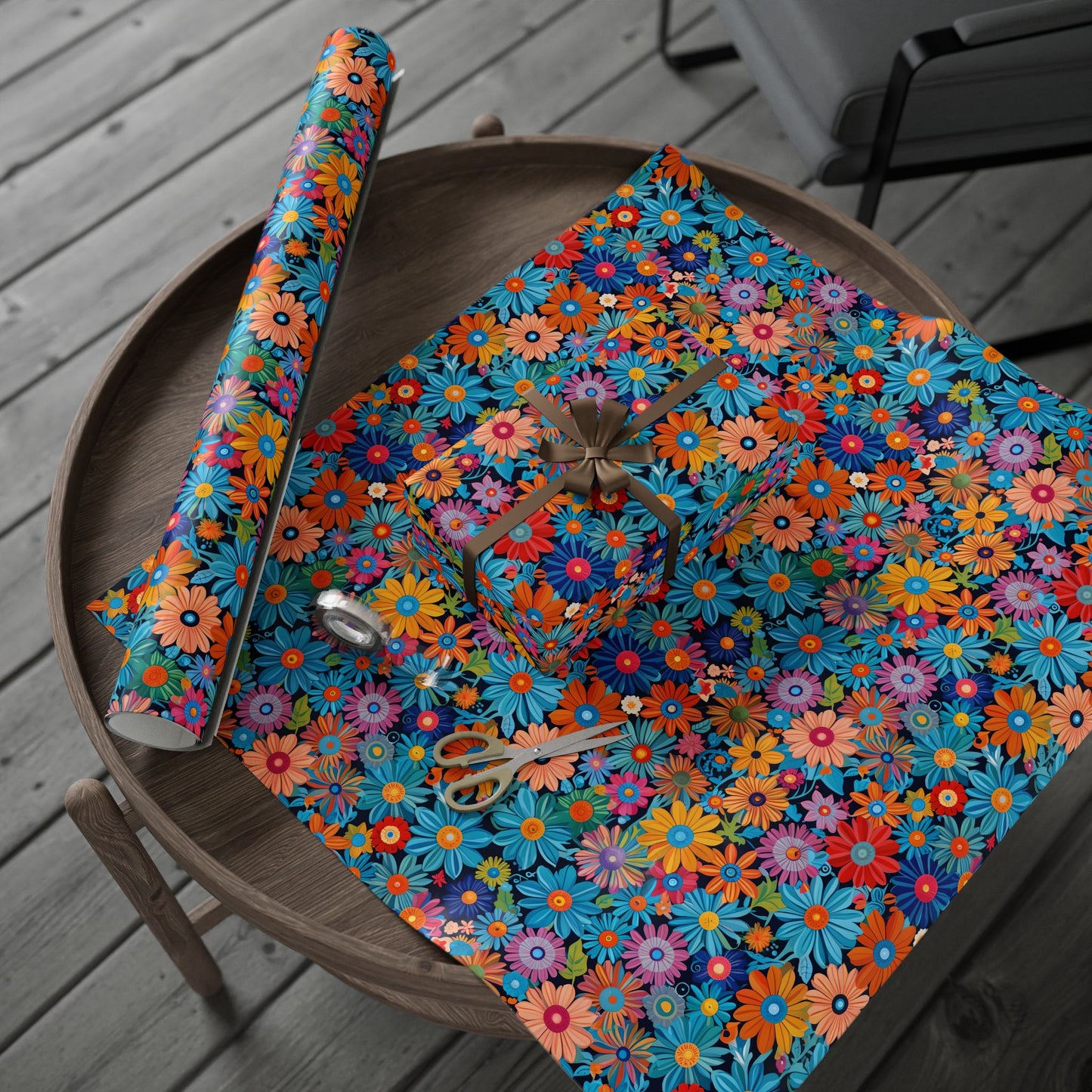 Botanical Colorful Flowers Gift Wrap Roll for Birthday - Lokipawz