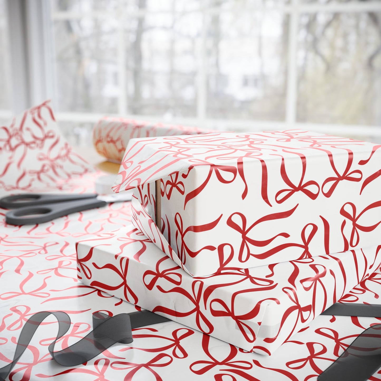 Ribbon Riot – Modern Red Bow Wrapping Paper