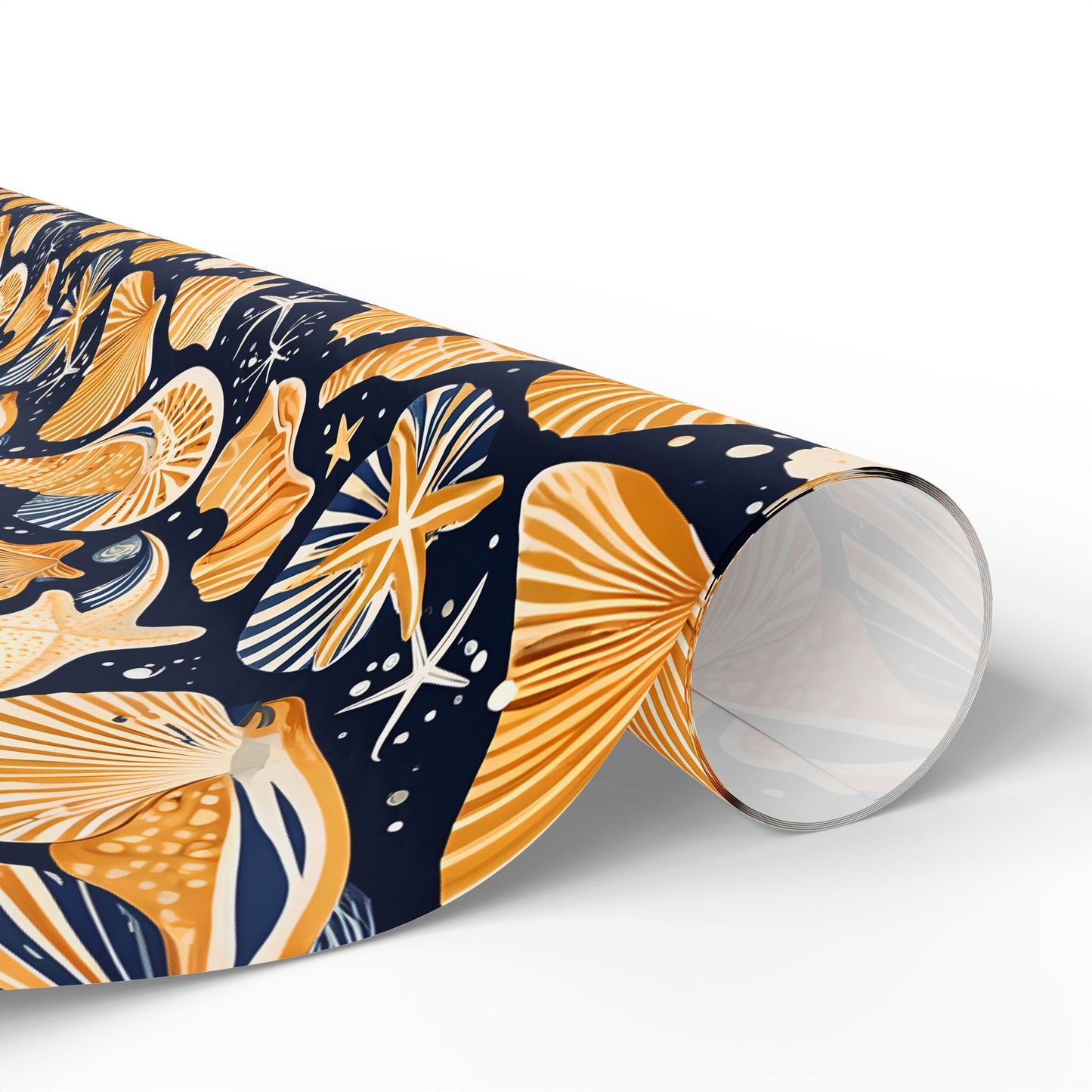 Seashell - Inspired Navy and Yellow Gift Wrap